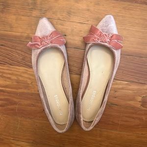 Pink velvet ballerina flats